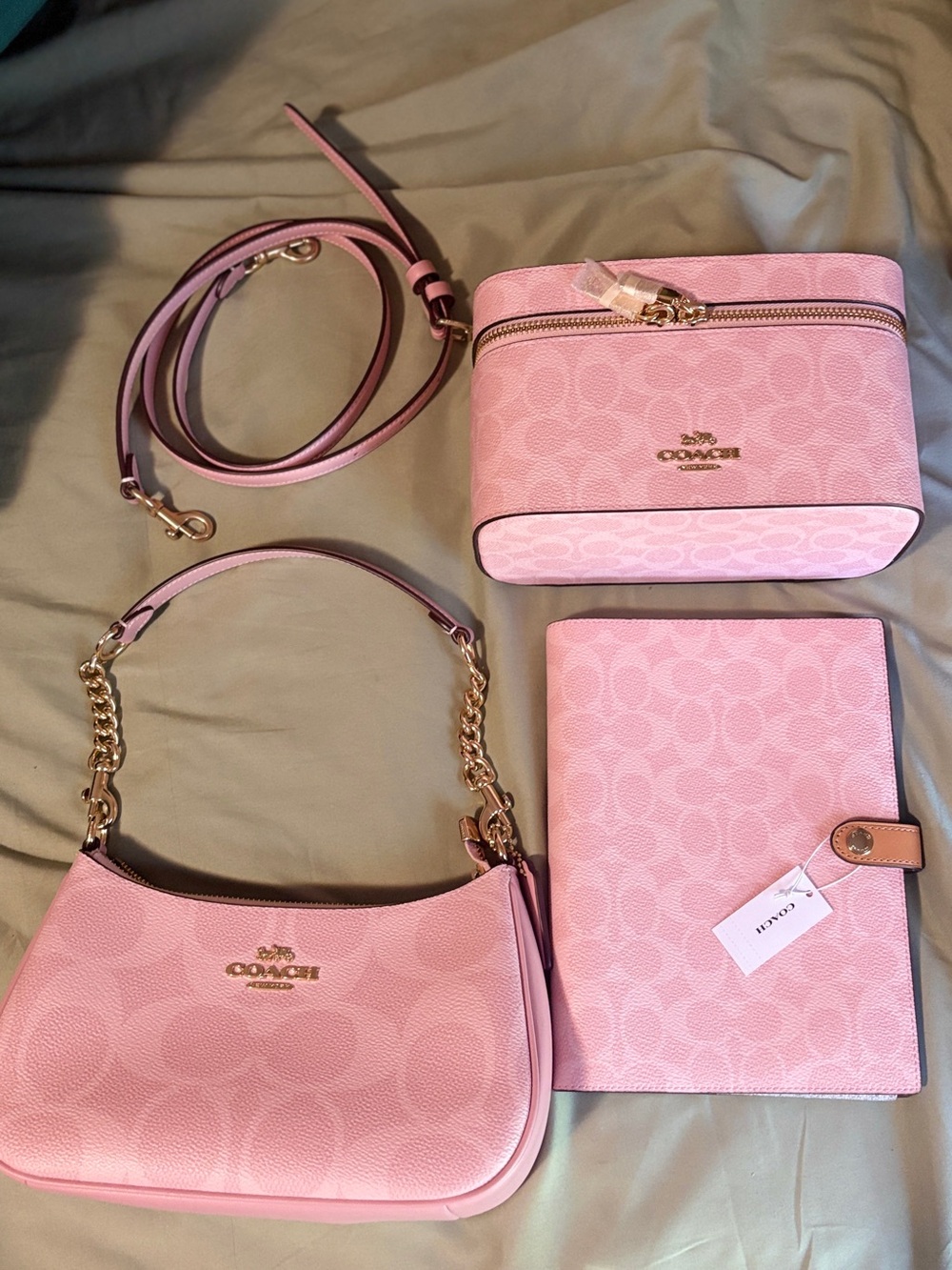 Coach powder pink Signature Canvas set